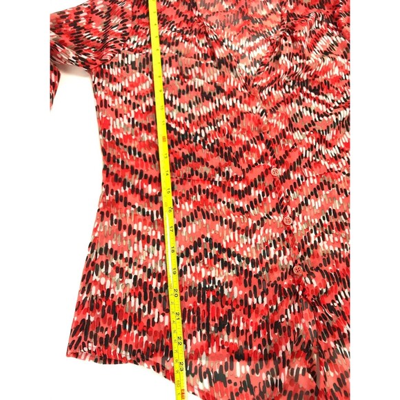 KUT from the Kloth Womens XS Sheer Red 3/4 Long Sleeve V Neck Button Down Blouse - Picture 8 of 9